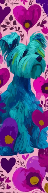 Free dog bookmarks featuring a long hair terrier in blue and pink